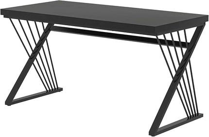 FOLUBAN Black Desk, Modern Wood and Metal Computer Desk for Home Office, Simple Writing Work PC Desks for Bedroom, Industrial Study Gaming Table for Living Room, Black, 53 Inch