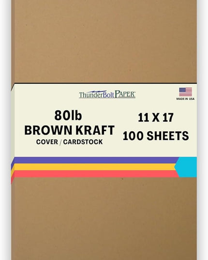 100 Brown Kraft Fiber 80# Cover Paper Sheets - 11" X 17" (11X17 Inches) Tabloid|Ledger|Booklet Size - Rich Earthy Color with Natural Fibers - 80lb/pound Cardstock - Smooth Finish