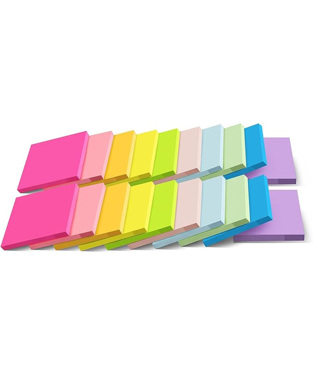 (20 Pads) Sticky Notes 3x3 in,Bright Colors Notepads,Colorful Stickies,Super Sticking Power,Memo Note Pads,Post on Windows Doors,Office,School,Strong Adhesive,Recyclable,Easy to Write on,Hold Well