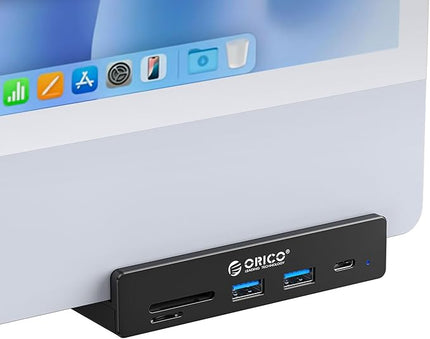 ORICO USB Hub 3.2, USB Hub Clamp with Type-C PD 60W Port, 10Gbps Aluminum 6-Port USB Adapter with 2 USB-A 3.2 Ports, USB-C 3.2, SD/TF Card Reader 3.0, AUX, USB-3.2 Splitter for Monitor, Desk