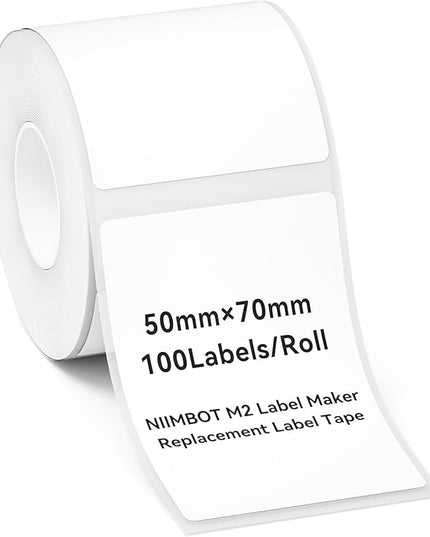 NIIMBOT M2/M3 Thermal Transfer Labels 1.97''x2.76'', for M2/M3 Label Maker, PET Material, Waterproof and High-Temperature Resistance, Long Storage Time, White Label Tape(50x70mm-100)