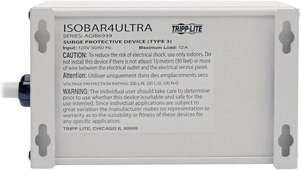 Tripp Lite ISOBAR4ULTRA Isobar 4 Outlet Heavy Duty Power Strip Surge Protector, 3330 Joules, 6ft Cord, Flat Plug, Metal Power Strip, Industrial Garage Work Shop Bench, Under Desk and Wall Mountable