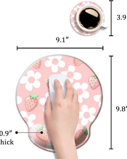 Ergo Comfort Gel Wrist Rest Mouse Pad-Ergonomic Office Mousepad with Wrist Support-Non-Slip, Design Desk Accessories Mat for Home&Game Decor Pink Floral Kawaii