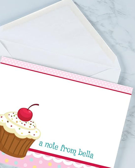 Current Sweet Icing Cupcake Personalized Note Cards - 24 Cards with White Envelopes, 4¼ x 5½ Inch Size, Blank Stationery, Add Names or Text, For Thank You Notes, Invitations, & Announcements
