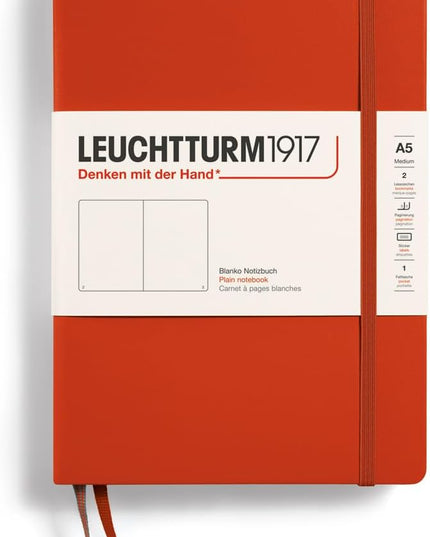 LEUCHTTURM1917 - Notebook Hardcover Medium A5-251 Numbered Pages for Writing and Journaling (Fox Red, Plain)