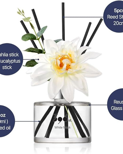 396 st. Dahlia Flower Reed Diffuser, Baby Powder, 200ml(6.7oz) / Reed Diffuser Sets, Home Fragrance, Scented Oils, Home & Bathroom Décor