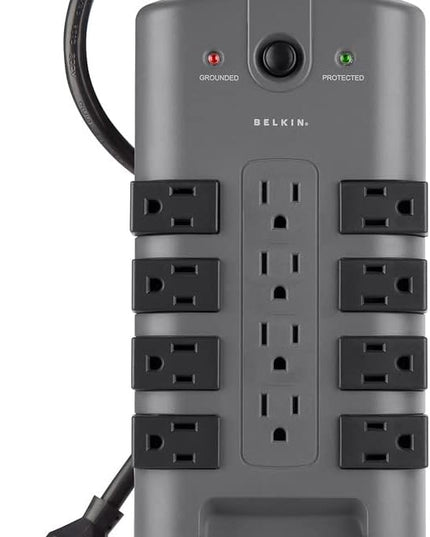 Belkin Surge Protector w/ 8 Rotating & 4 Standard Outlets (Pack of 5) - 8ft Sturdy Extension Cord with Flat Pivot Plug for Home, Office, Travel, & Desktop - Power Strip - 4320 Joules