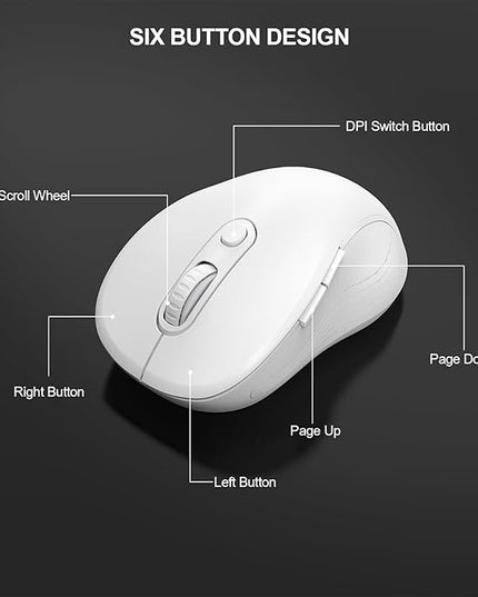 WisFox 2.4G Wireless Mouse for Laptop, Ergonomic Computer Mouse with USB Receiver and Type-C Adapter, 3 Adjustable Levels DPI, 6 Button Cordless Wireless Mice (White, 1 Pack)