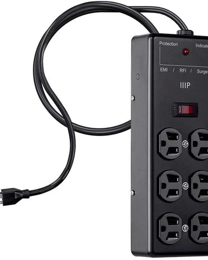 Monoprice Metal Surge Protector Heavy Duty Power Box - 6 Outlet - Black with 6 Feet Cord/Cable, 540 Joules, UL Certfied