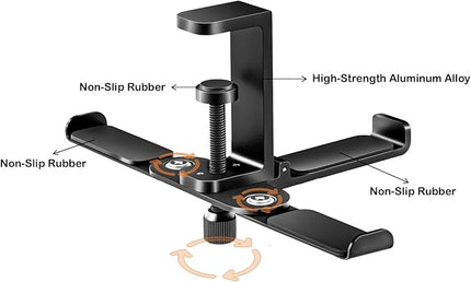 blingwider 3 Hooks Metal Heavy Duty Foldable Headphone Holder for Desk, Headset Stand for Desk,Backpack Holder Hook for Desk,Bag Hook Under Desk,Clamp Hook for Gaming PC Accessories,Black