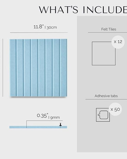 Large Bulletin Board 48x36- Office Wall Organizer to Replace Your Old Cork Boards for Walls for Office Decor -12-Pack Felt Wall Panels to Use in Home Office Decor, Classroom Decor (Baby Blue)