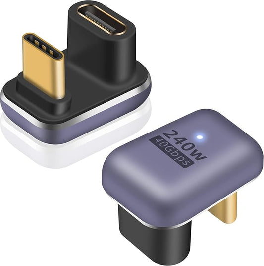 Poyiccot 180 Degree USB C Adapter 240W, 2-Pack U Shape USB C 180 Degree Angled USB 4.0 Type C Extender Connector Support 40Gbps Data & 8K Video for Thunderbolt 4/3, Laptop, MacBook