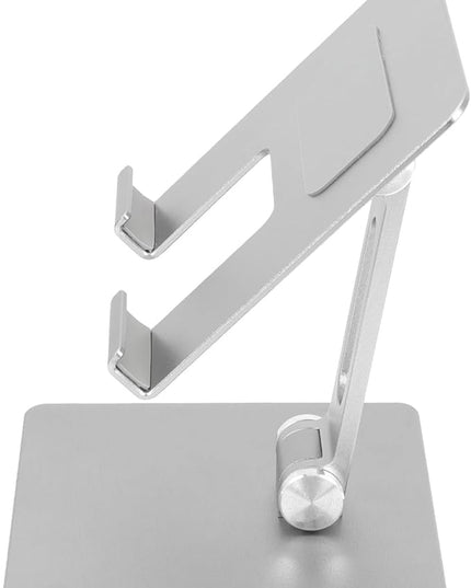 MUELODSIC Folding Aluminum Alloy Tablet Stand and Adjustable Laptop Holder for Desk Use, Portable Foldable Tablet Bracket Compatible with Ipad, Silver Gray Design for Home and Office