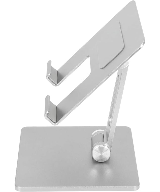 MUELODSIC Folding Aluminum Alloy Tablet Stand and Adjustable Laptop Holder for Desk Use, Portable Foldable Tablet Bracket Compatible with Ipad, Silver Gray Design for Home and Office