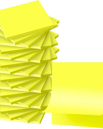 (24 Pads) Sticky Notes 3x3 inch, Self-Stick Pads Bright Colors Sticky Note, Recyclable, Easy to Post for Home, Office, Notebook (Bright Yellow)