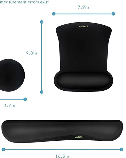 VAGAU Premium Keyboard Wrist Rest and Mouse Pad Wrist Support, Ergonomic Memory Foam Set for Office, Laptop, Mac, Computer and Gaming, Comfortable Typing &Wrist Pain Relief (C-Black)