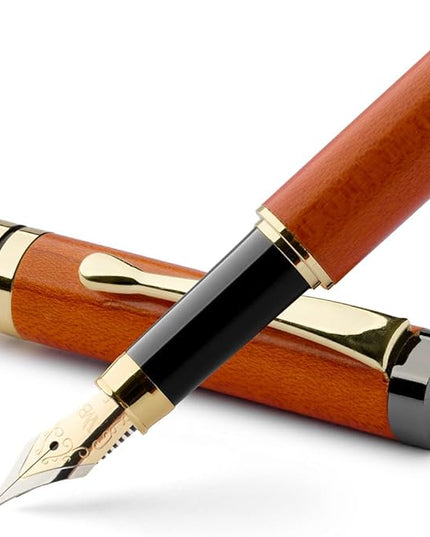 Wordsworth & Black Fountain Pen Set, Luxury Bamboo Wood - Fine Nib, Gift Case; Includes 6 Ink Cartridges, Ink Refill Converter -Journaling, Calligraphy; Drawing, Smooth Writing [Cherry Wood]