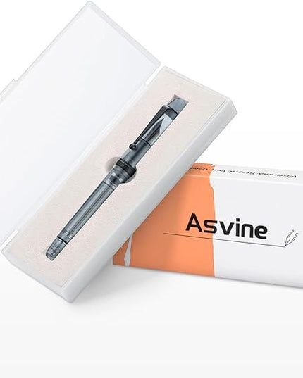 Asvine V126 Vacuum Filling Fountain Pen, Matte Black Acrylic Extra Fine Nib, Large-Capacity Pen with Gift Case