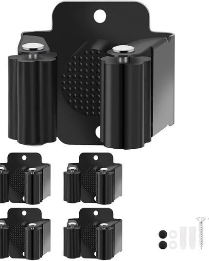 Broom Holder Wall Mount, 4PCS Broom Hanger Wall Mount, Stainless Steel Heavy Duty Mop Holder Broom Mop Hanger Wall with Screws, Garden Outdoor Tool Organizer Rack Broom Hanger (Black)