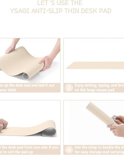 YSAGi Non-Slip Leather Desk Pad, Desk Matt for Desktop, Waterproof Laptop Computer Keyboard Mat, Table Protector Blotter Mat, Large Mouse Pad for Office/Work/Home/Decor(Beige, 23.6" x 13.7")