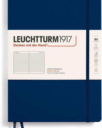 LEUCHTTURM1917 - Notebook Hardcover Composition B5-219 Numbered Pages for Writing and Journaling (Navy, Ruled)
