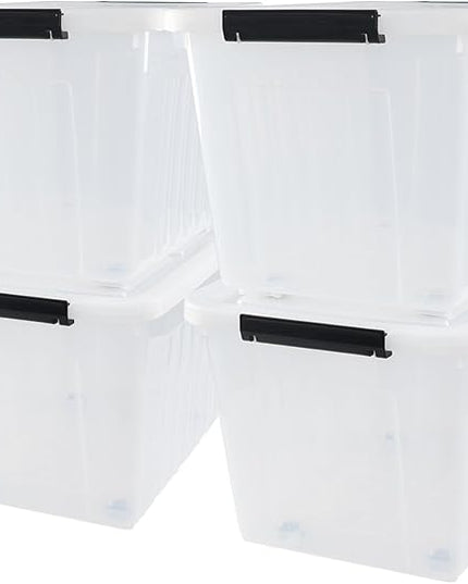 4-Pack 42 L Clear Plastic Storage Container Bin with Lids and Latch Buckle, Clear Storage Latch Box/Bin with Wheels