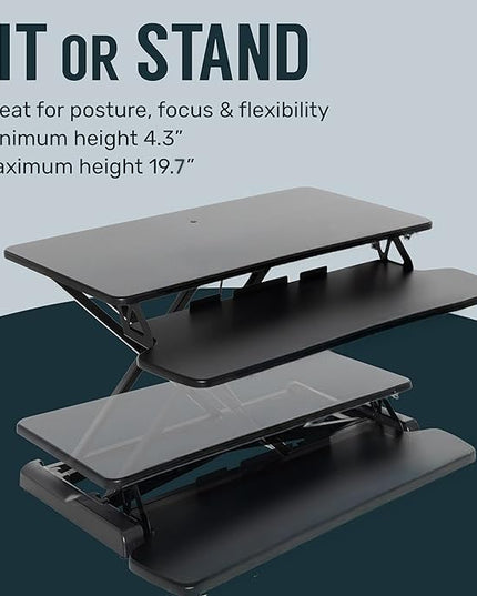 TechOrbits OF-S06-2 Desk Converter-37-inch Height Adjustable, MDF Wood, Sit-to-Stand Rise-X Pro Black, 36"