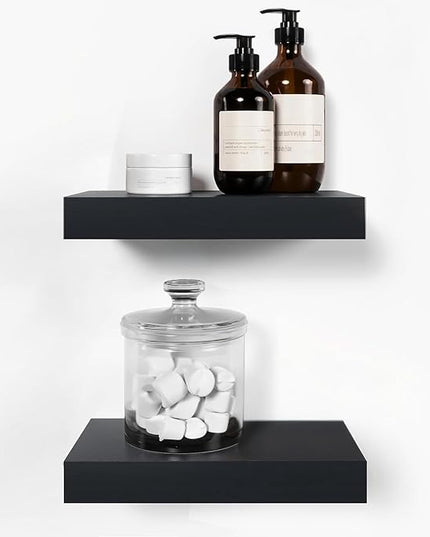 Homeforia Floating Shelf Black 12 inch, High End Solid Real Wood Small 12inch Floating Shelves for Wall Mounted, Black Wooden 12 in Floating Shelves, Heavy Duty Bracket, 12 X 6.5 X 1.75 inch, Set of 4