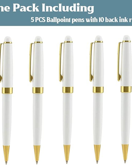 Ancolo Personalized Office Ballpoint Pens - Executive Writing Pen with 10 Black Ink Refill Engraved with Your Message Name Gift Set for Man/Women/Writers/Collection/ 5 PCS/Pack