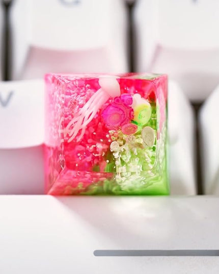 Jellyfish Artisan Keycap Pink Green Coral Reef R1 SA Profile Custom Sea Creature Keycaps 1U ESC Handmade Gaming Sea Resin Key Cap Cherry MX Switch Compatible Mechanical Keyboard Jellyfish Lover Gift