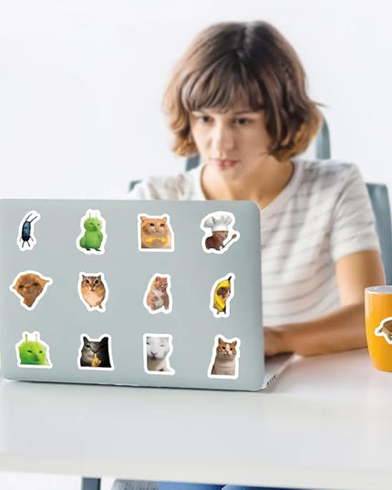 500PCS Funny Cat Stickers 14 Styles Sticker Rolls Cartoon Cute Kitty Stickers Cat Party Favors Waterproof Vinyl Stickers for DIY Crafts, Journals, Planners, Laptop