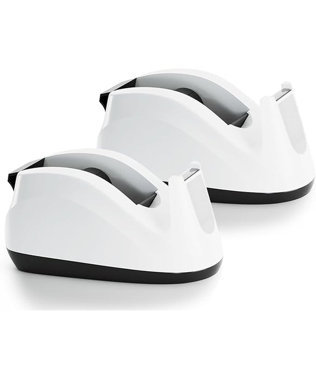 BeeChamp Heavy Base Nonskid Desk Tape Dispenser One-Hand Dispensing, White, 2 Pack