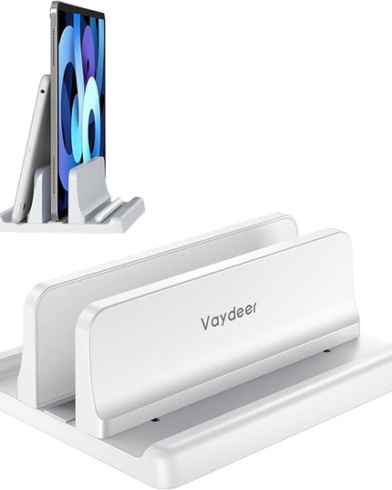 Vaydeer Vertical Laptop Stand Holder Plastic Adjustable Desktop Notebook Dock Space-Saving 3 in 1 for All MacBook Pro Air, Mac, HP, Dell, Microsoft Surface, Lenovo, up to 17.3 inches (White)