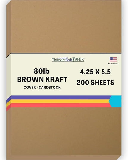 200 Brown Kraft Fiber 80# Cover Paper Sheets - 4.25" X 5.5" (4.25X5.5 Inches) Quarter Letter Size - Rich Earthy Color with Natural Fibers - 80lb/Pound Cardstock - Smooth Finish