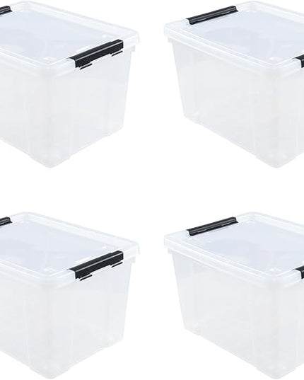 4-Pack 32 L Wheeled Clear Plastic Storage Latch Box, Large Clear Storage Bin with Lid