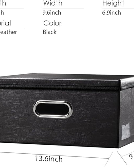 PRANDOM Collapsible Storage Box with Lid [1-Pack] Leather Fabric Foldable Storage Bin Organizer Container Basket Cube with Cover for Home Bedroom Closet Office Nursery Black (13.6x9.6x6.9)