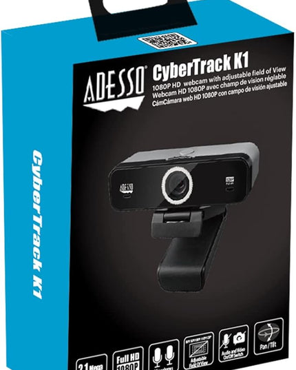 Adesso CyberTrack K1 1080P Full HD Fixed Focus USB Webcam with Adjustable View Angle Built-in Dual Microphones, Privacy Shutter, Audio/Video Mode Privacy ON/Off Switch & Tripod Mount