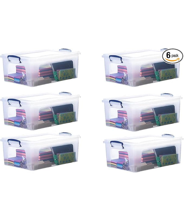 Superio Storage Bins with Lids- Clear Boxes for Organizing, Stackable Plastic Containers- BPA Free, Non-Toxic, Odor Free, Organizer for Home, Office, Dorm (6 Pack, 22.7 Qt)