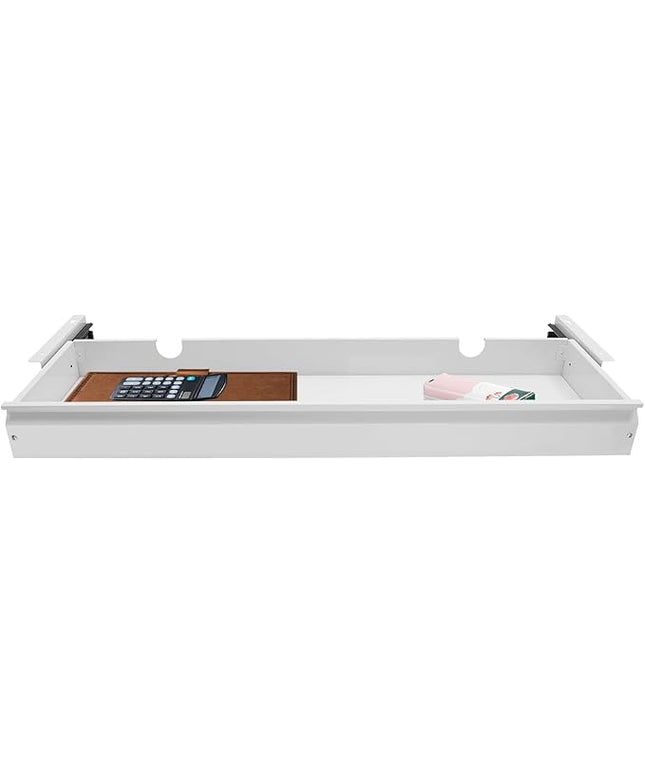 LEYSRIS 33.3" Under Desk Storage Drawer, White Sliding Pull-Out Drawer for Sit Stand Workstation