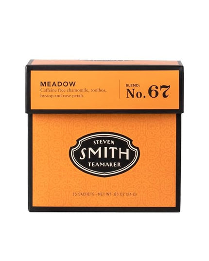 Steven Smith Teamaker Meadow No. 67, Chamomile, Rooibos, Hyssop & Rose Petals, Herbal Tea Blend, Caffeine-Free, Sugar-Free, Sustainably Grown, Tea Bags, 15 Sachets, 0.85oz each