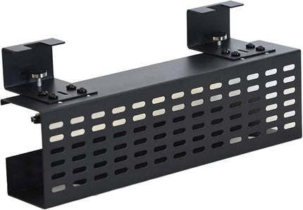 AEONS Under Desk Cable Management Tray Black Horizontal 16-inch Under Desk Removable C Clamp Mount Computer Cord Raceway and Modesty Panel