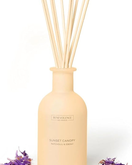 Benevolence LA Reed Diffuser for Home | Patchouli & Ebony | Elegant Home & Bathroom Decor | Long-Lasting Oil Diffuser Sticks | Malibu Sands Collection