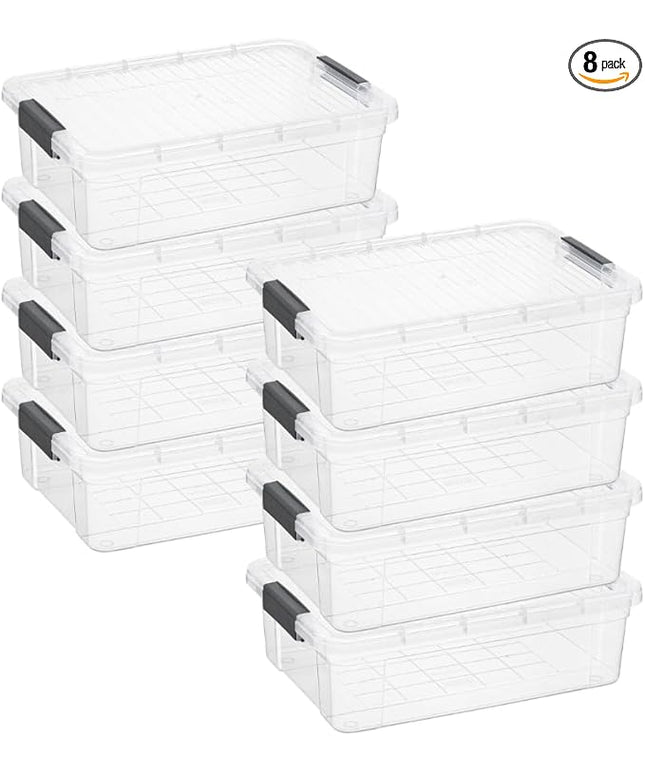 Superio Storage Bins with Lids, Clear Plastic Containers for Organizing, Stackable Totes, BPA Free, Odor Free, Organizer Boxes for Home, and Dorm (8 Pack, 22.75 Qt)