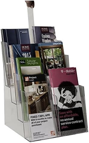 Clear-Ad Acrylic Brochure Organizer - 4 Tier Pamphlet Holder with Removable Dividers - Desktop or Wall Mount Rack Card Holders - Flyer or Pamphlet Display Stand LHF-S84 (Pack of 1)