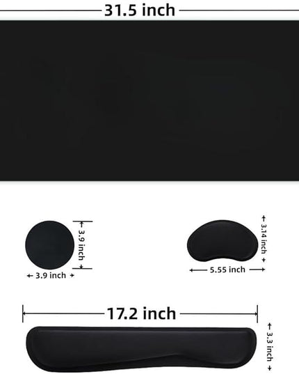 8-Piece Large Mouse Pad and Keyboard Support Set Memory Foam Keyboard Mouse Wrist Rest Combo & Cup Holders - Non-Slip PU Leather Desk Protector Mat for Office/Home/Gaming Setup (Black)