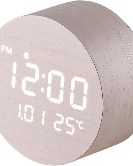 FLT Moonfall Wood Interior LED Desk Clock-White (Designed in Korea)- Time, Date, Temperature Display, Customizable Alarms, Auto Brightness, Compact 3.46-Inch Size, USB Cable & Adapter Included