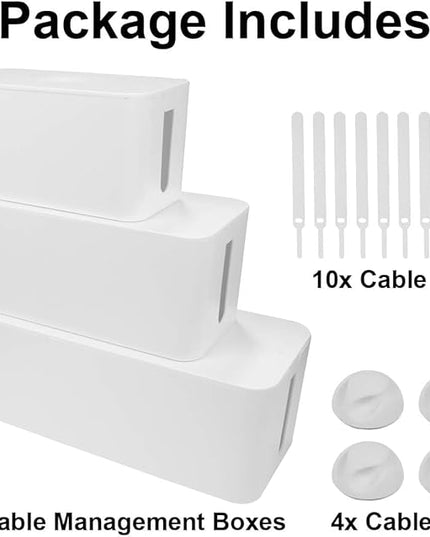 Cable Management Box DUNCHATY 3 Pack Cable Box Organizer with Large Medium Small Cord Hider Box Safe ABS Material for Cover and Hide TV Wires,Computer,Router,USB Hub and Under Desk Power Strip&Cords