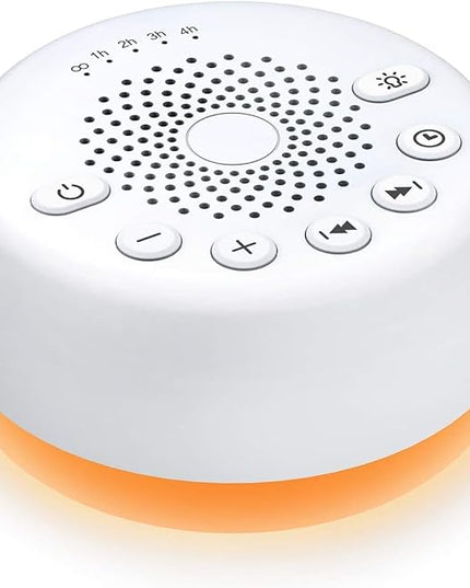 Sound Machine Easysleep White Noise Machine with 25 Soothing Sounds and Night Lights with Memory Function 32 Levels of Volume and 5 Sleep Timer Powered by AC or USB for Sleeping Relaxation (White)