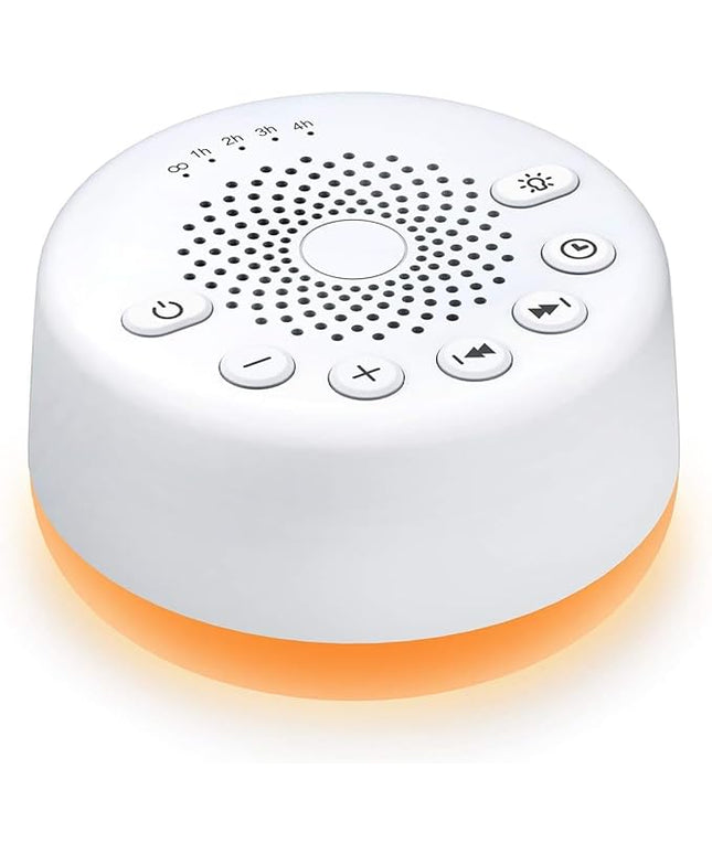 Sound Machine Easysleep White Noise Machine with 25 Soothing Sounds and Night Lights with Memory Function 32 Levels of Volume and 5 Sleep Timer Powered by AC or USB for Sleeping Relaxation (White)