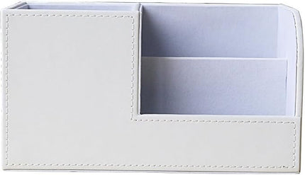 KINGFOM Desk Organizer Office Supplies Caddy Pu Leather Multi-function Storage Box Pen/Pencil,Cell phone, Business Name Cards Remote Control Holder White